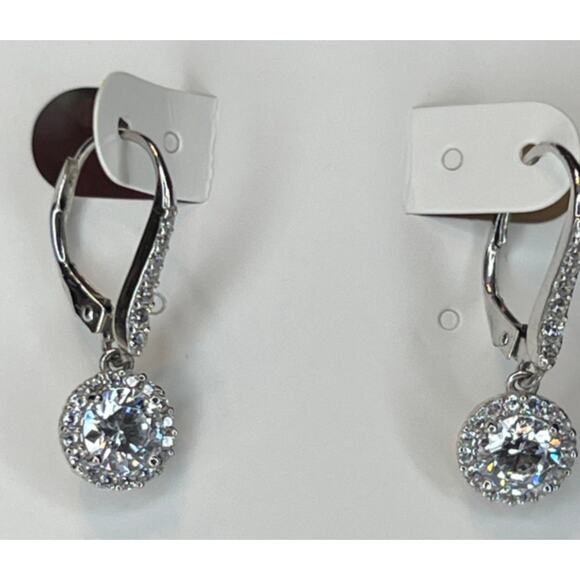 Kiera Sterling Silver  925 EC Oval Hoop Earrings with CZ - Picture 1 of 5